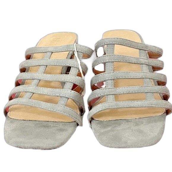 NWT Mi.iM Suede Mila Caged Block Heel Square Toe Sandals Ice Blue Suede Size 6 - Picture 9 of 13